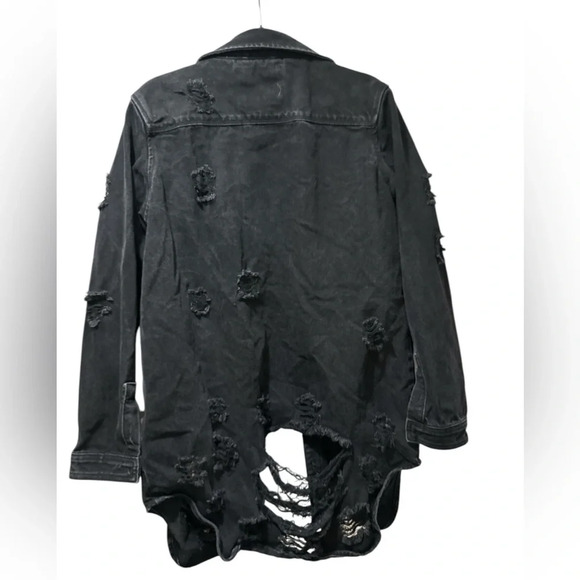 American Bazi Ladies Black Distressed Denim Jacket - Picture 9 of 11